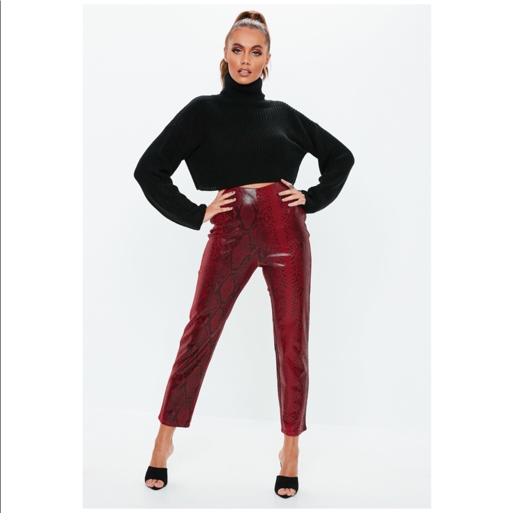 Missguided Red Faux Leather Snake Print Pants